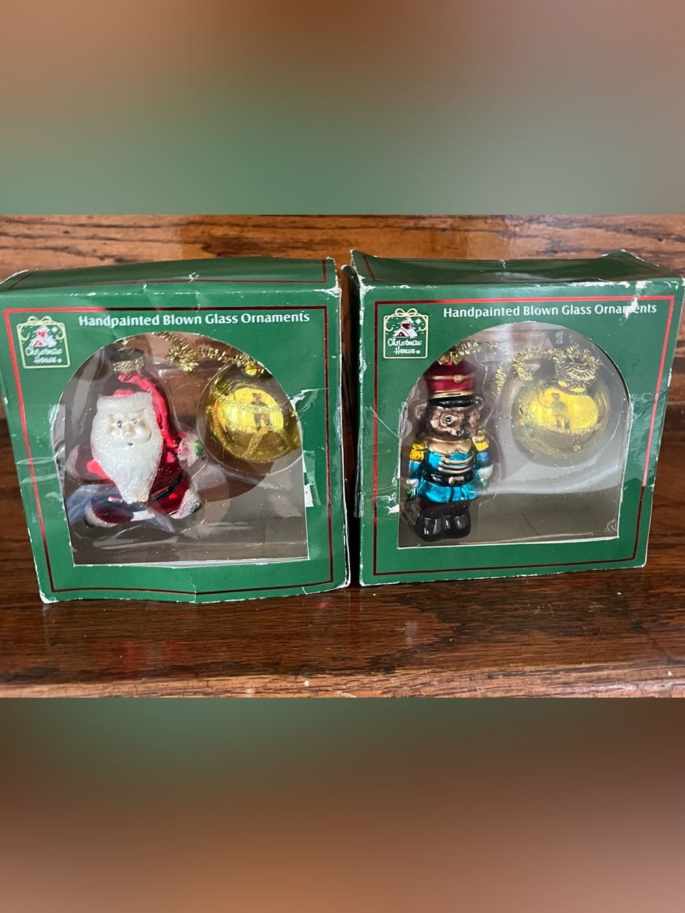 Vintage Christmas House Hand Painted Blown Glass Ornament Lot Santa Teddy Bear